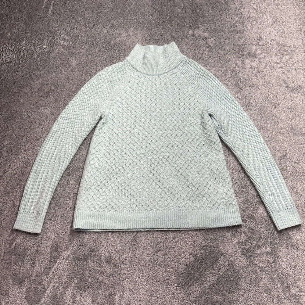 Talbots Womens Sweater Medium Blue Turtleneck Textured Knit Cozy‎ Classic Winter